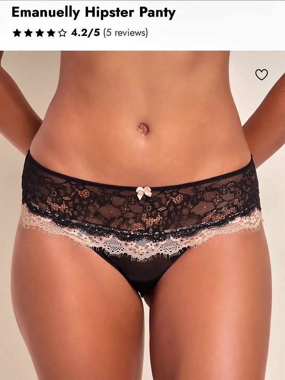 Emmanuely Hipster Panty Lace Panty in Black & Pink Small